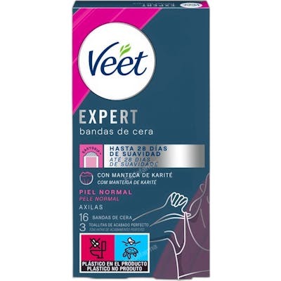 Veet Expert Axilas Bandas de Cera Depilatorias Piel Normal 16 u