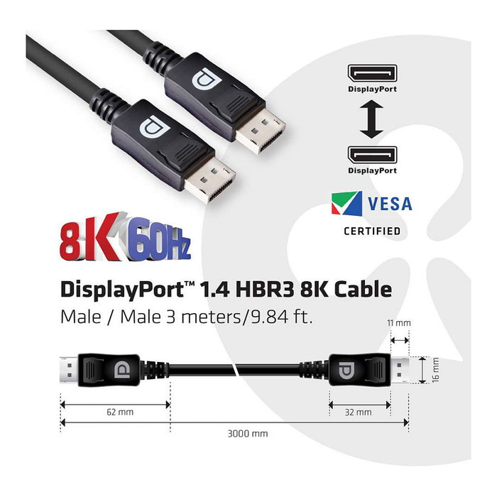 Club 3D CAC-1060 Cable DisplayPort 1.4 HBR3 8K 3m Club 3D CAC-1060 Cable DisplayPort 1.4 HBR3 8K 3m