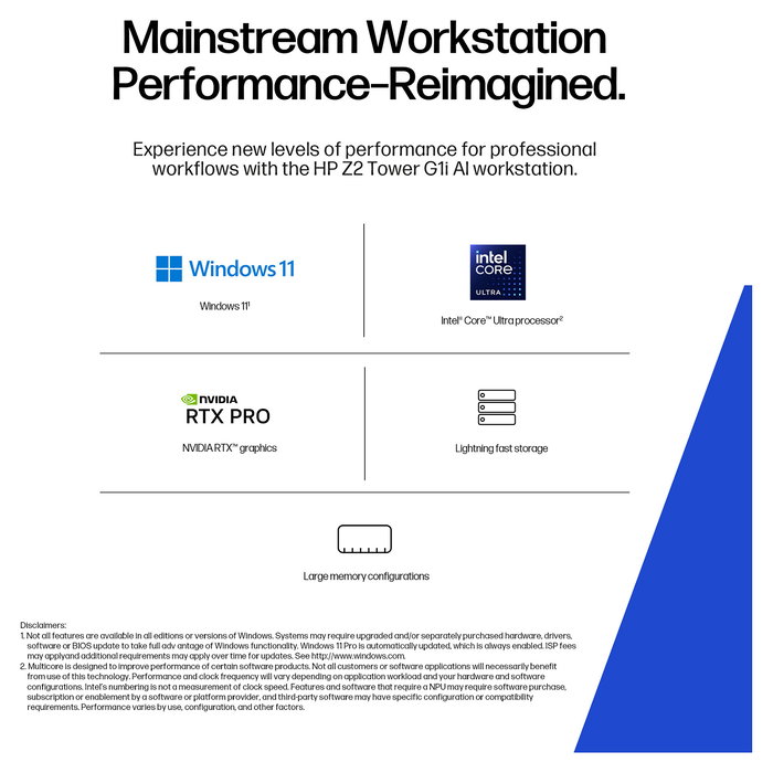 HP Z2 Tower G1 Workstation Intel Core Ultra 9 285 32GB DDR5 1TB SSD NVMe PCIe 5.0 M.2 Wi-Fi 7 Windows 11 Pro 3J Gar