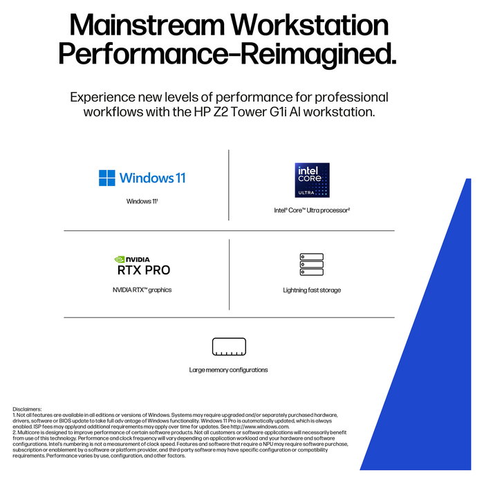 HP Z2 Tower G1 Workstation Intel Core Ultra 9 285 32GB DDR5 1TB SSD NVMe PCIe 5.0 M.2 Wi-Fi 7 Windows 11 Pro 3J Gar