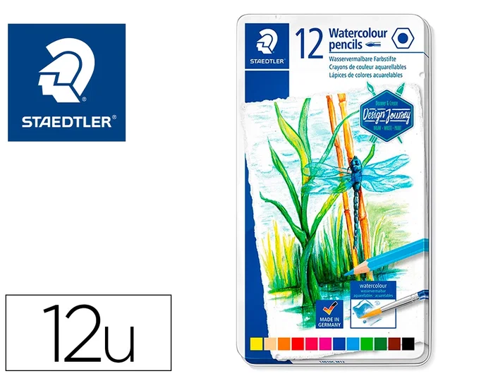 Staedtler Design Journey 14610C Lápices de Colores Acuarelables, Estuche de Metal, 12 Unidades