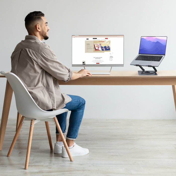 T'nb Iclick Soporte Metálico Giratorio 360° para Portátil, Gris Oscuro