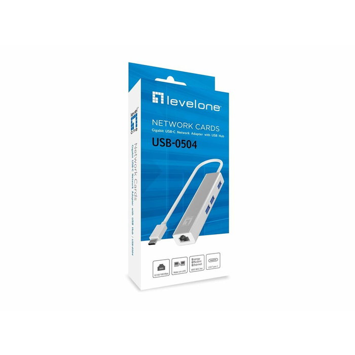 Level One Adaptador de red USB-C a RJ45 Gigabit y Hub USB 3.0 USB-0504 Plata