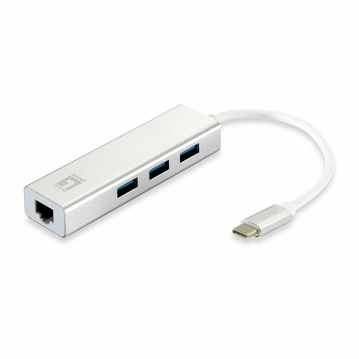 Level One Adaptador de red USB-C a RJ45 Gigabit y Hub USB 3.0 USB-0504 Plata