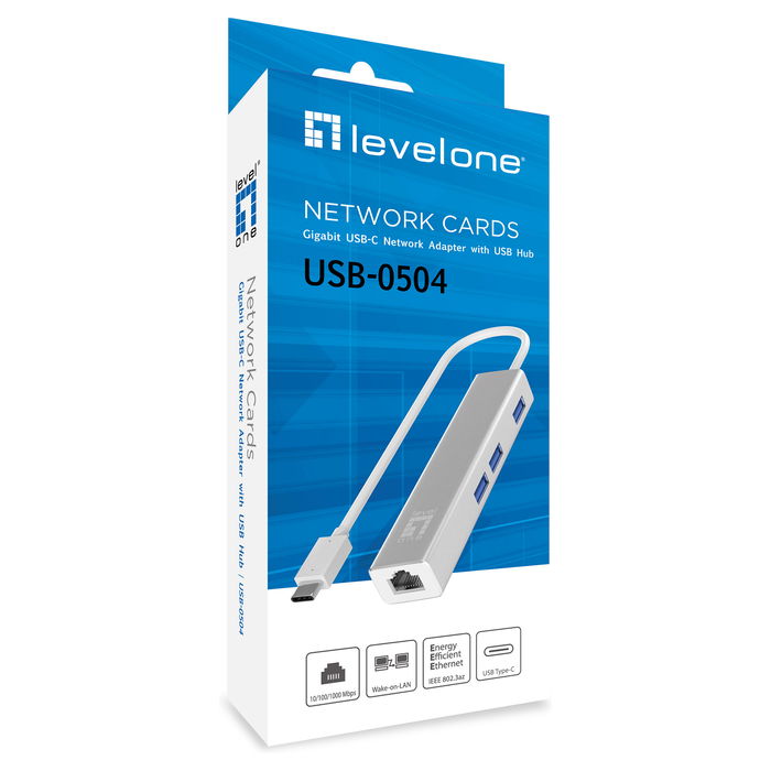 LevelOne USB-0504 Adaptador USB-C a RJ45 Gigabit Ethernet con 3 Puertos USB 3.0 Cable 0.15m Plata LevelOne USB-0504 Adaptador USB-C a RJ45 Gigabit Ethernet con 3 Puertos USB 3.0 Cable 0.15m Plata