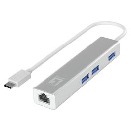 LevelOne USB-0504 Adaptador USB-C a RJ45 Gigabit Ethernet con 3 Puertos USB 3.0 Cable 0.15m Plata
