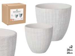 Ibergarden Set de 2 Macetas Cuadradas de Cerámica Blanco, Pequeña 20x20x19 cm y Grande 26x26x24.5 cm (Set de 2)