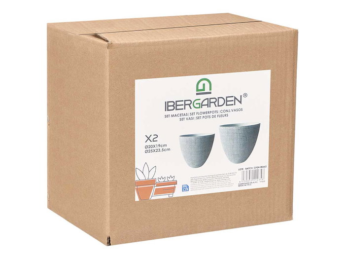 Ibergarden Set de 2 Macetas Cuadradas de Cerámica Blanco, Pequeña 20x20x19 cm y Grande 26x26x24.5 cm (Set de 2)