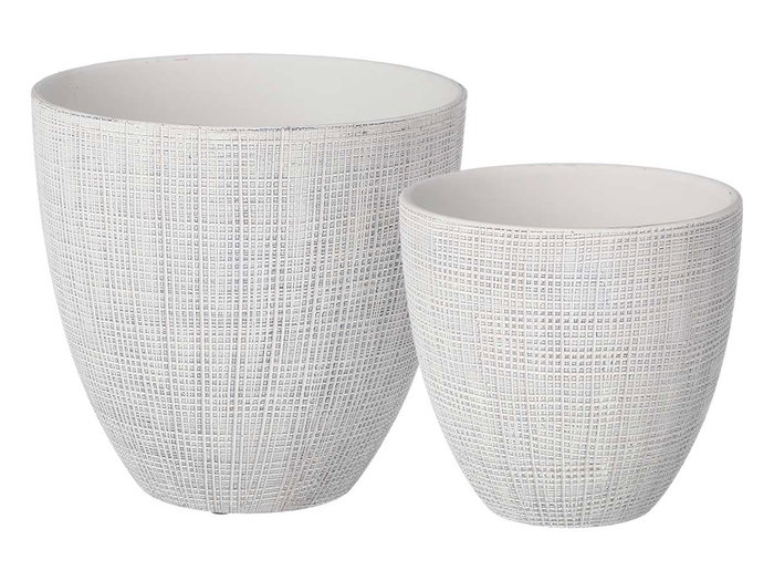 Ibergarden Set de 2 Macetas Cuadradas de Cerámica Blanco, Pequeña 20x20x19 cm y Grande 26x26x24.5 cm (Set de 2)