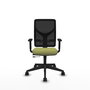 Silla de oficina Motilla con mecanismo Sincro/Traslack tapizada con Tela color Verde oliva y malla color Negro. Equipada con lumbar 1D, Brazos 1D y Ruedas 65mm nailon
