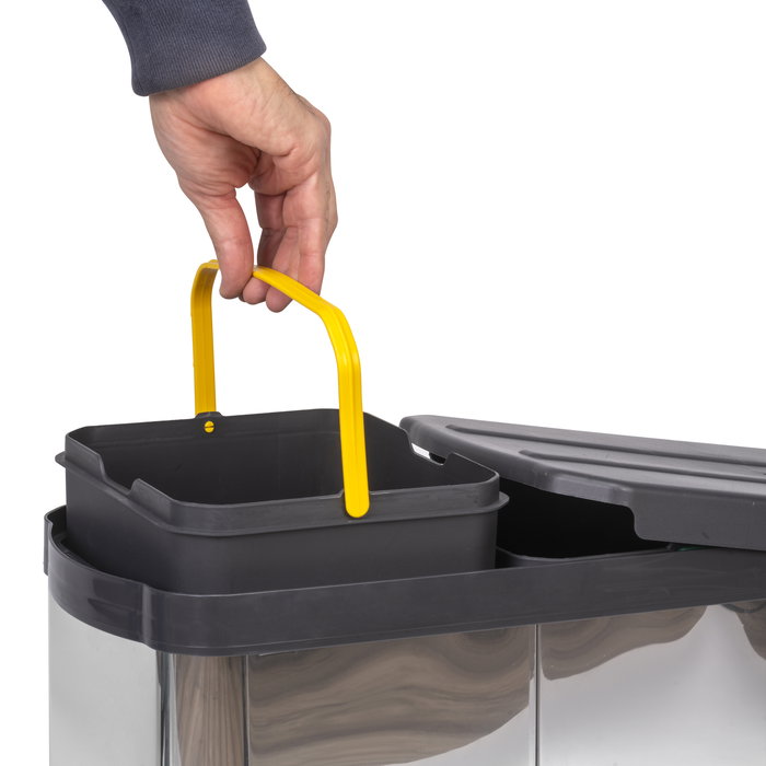 Emuca Contenedor de reciclaje para fijación inferior y extracción manual/automática en mueble de cocina Recycle Inox 2x12litros, Plástico y Acero inoxidable