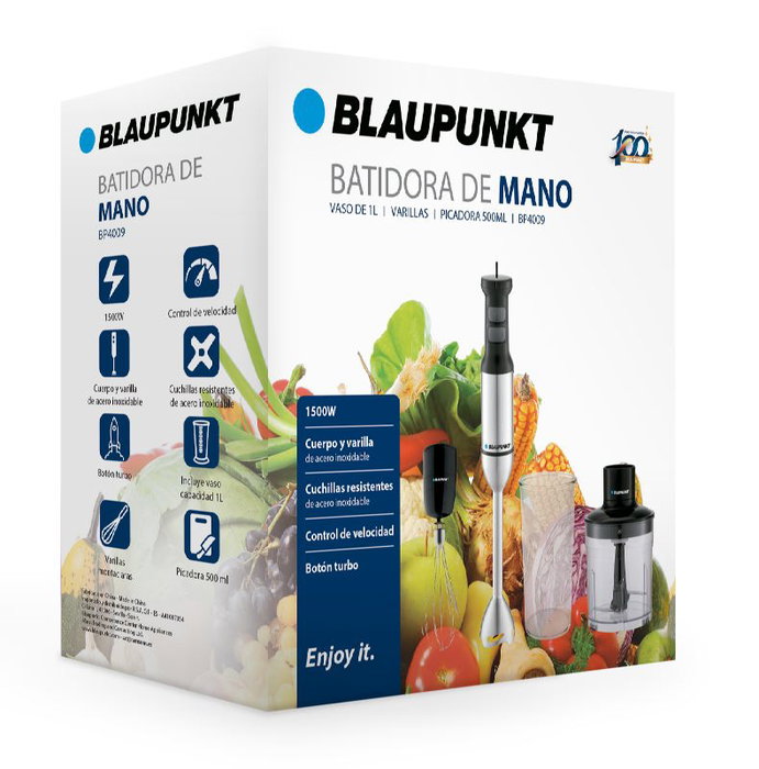 Blaupunkt Batidora de Varilla 1500W SELECT VEL con Picador, Vaso y Varilla Montaclaras