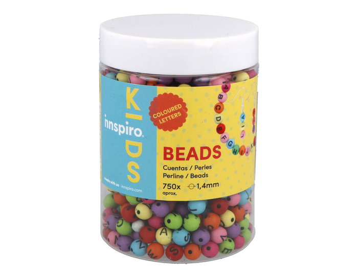 Innspiro Bote de Cuentas de Plástico Redondas con Letras Colores Surtidos 7,5mm