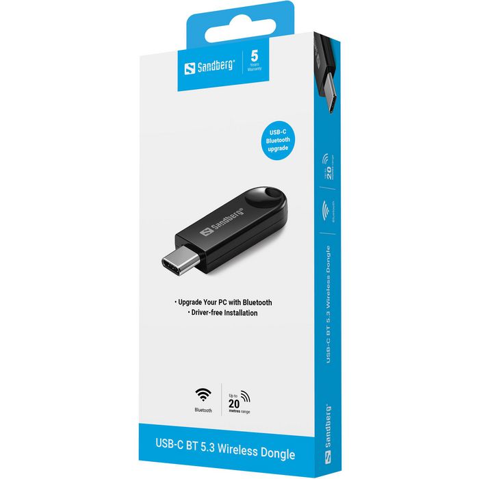 Sandberg USB-C BT 5.3 Wireless Dongle Adaptador Bluetooth para PC y Dispositivos Inalámbricos