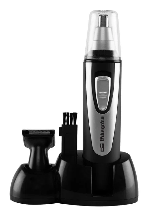 Orbegozo NO 3500 Cortador de Pelo para Nariz y Orejas - Resistente al Agua IPX4 - Funciona a Pilas - Incluye 2 Cabezales y Cepillo de Limpieza - Color Negro y Plata