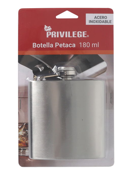 Privilege Botella Petaca Acero Inoxidable 180ml - Dimensiones: 9 cm Largo x 2 cm Ancho x 11 cm Alto (12 Unidades)