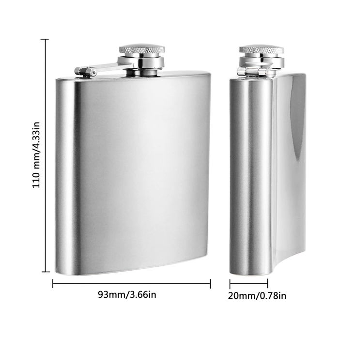 Privilege Botella Petaca Acero Inoxidable 180ml - Dimensiones: 9 cm Largo x 2 cm Ancho x 11 cm Alto (12 Unidades)