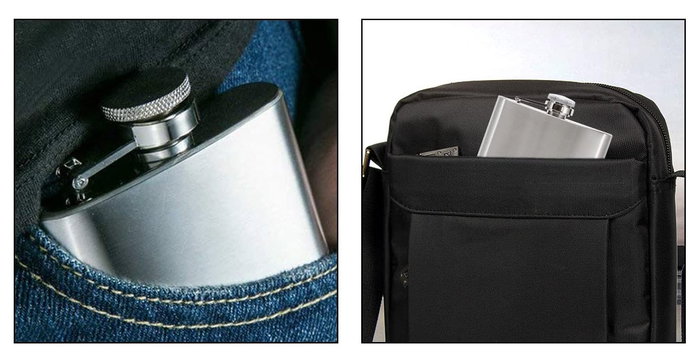 Privilege Botella Petaca Acero Inoxidable 180ml - Dimensiones: 9 cm Largo x 2 cm Ancho x 11 cm Alto (12 Unidades)