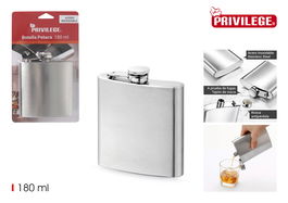 Privilege Botella Petaca Acero Inoxidable 180ml - Dimensiones: 9 cm Largo x 2 cm Ancho x 11 cm Alto (12 Unidades)
