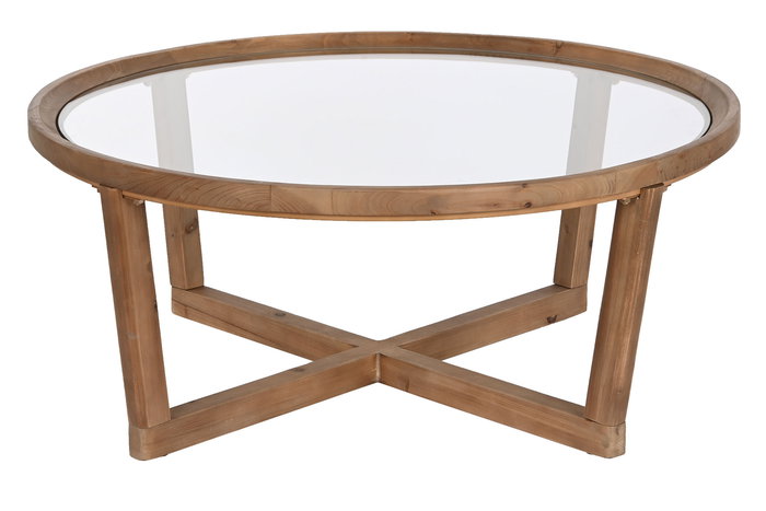 DKD Home Decor Mesa Centro Moderno Marron Cristal Abeto 100 x 100 x 43 cm Desmontable