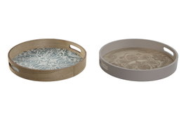 DKD Home Decor Bandeja MDF Delhi 2023 Beige y Azul Surtido de 4 Unidades de 35x35x5 cm