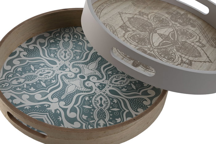 DKD Home Decor Bandeja MDF Delhi 2023 Beige y Azul Surtido de 4 Unidades de 35x35x5 cm