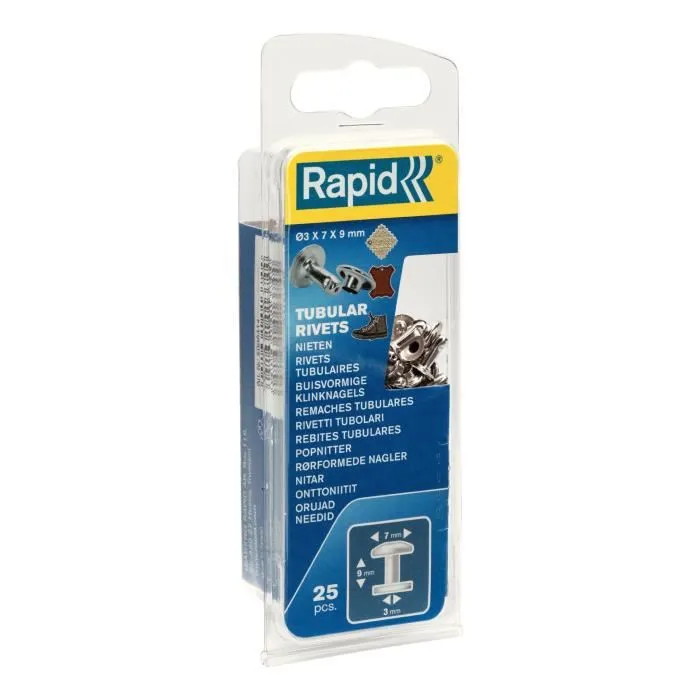Rapid 25 Remaches Tubulares 3x7mm de Aluminio para Decoración en Cuero y Textil