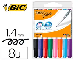 Bic Rotulador para pizarra Velleda, punta redonda 4,5 mm, trazo 1,4 mm, bolsa 8 unidades colores surtidos