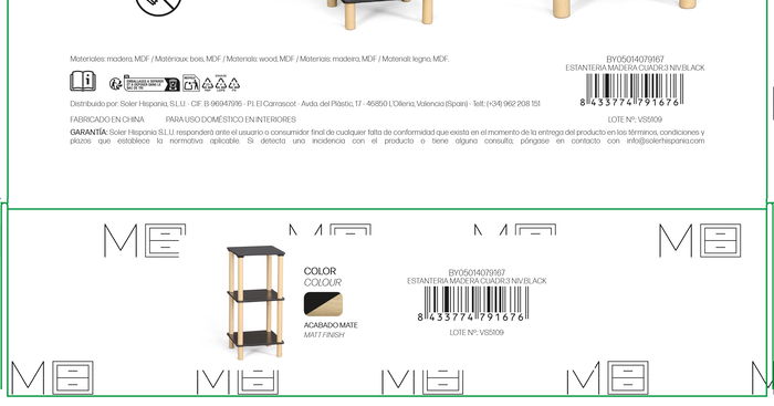 Inde Estanteria Madera Cuadrada 3 Niveles Negra 37,2 cm Alto x 36,4 cm Largo x 10,5 cm Ancho (2 Unidades)