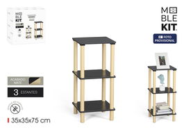 Inde Estanteria Madera Cuadrada 3 Niveles Negra 37,2 cm Alto x 36,4 cm Largo x 10,5 cm Ancho (2 Unidades)