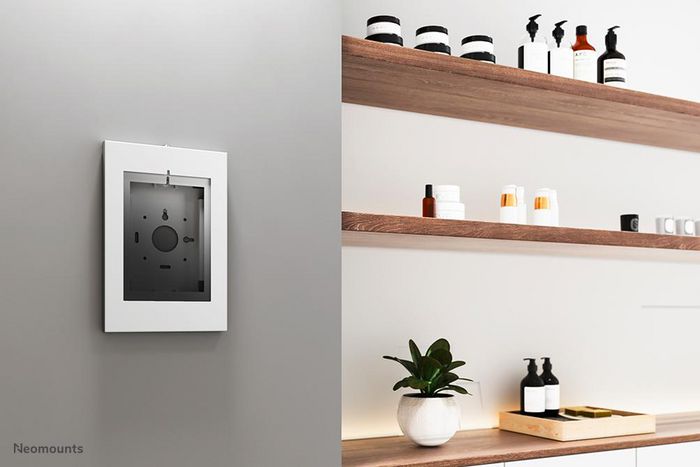 Neomounts WL15-650WH1 Soporte de Tablet para Pared, Ajustable 9.7-11", Bloqueo Seguridad, Orientación Vertical/Horizontal, VESA 75x75, Blanco