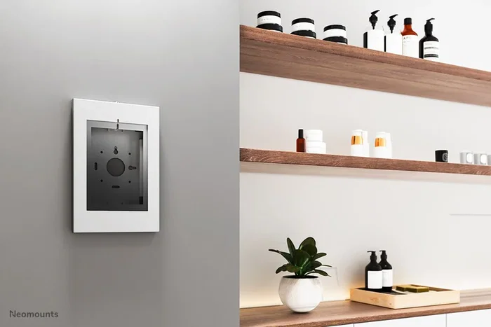 Neomounts WL15-650WH1 Soporte de Tablet para Pared, Ajustable 9.7-11", Bloqueo Seguridad, Orientación Vertical/Horizontal, VESA 75x75, Blanco