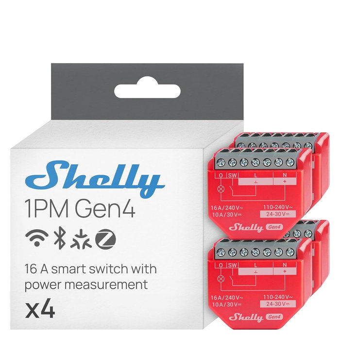 Shelly 1PM Gen4 4er Pack con función de medición