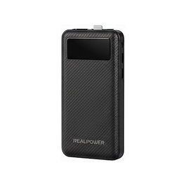REALPOWER PB-10000 Plus Power Bank, 10000mAh Batería Externa, Carga Rápida 20W, 2 Puertos USB-A + 1 USB-C, Color Negro