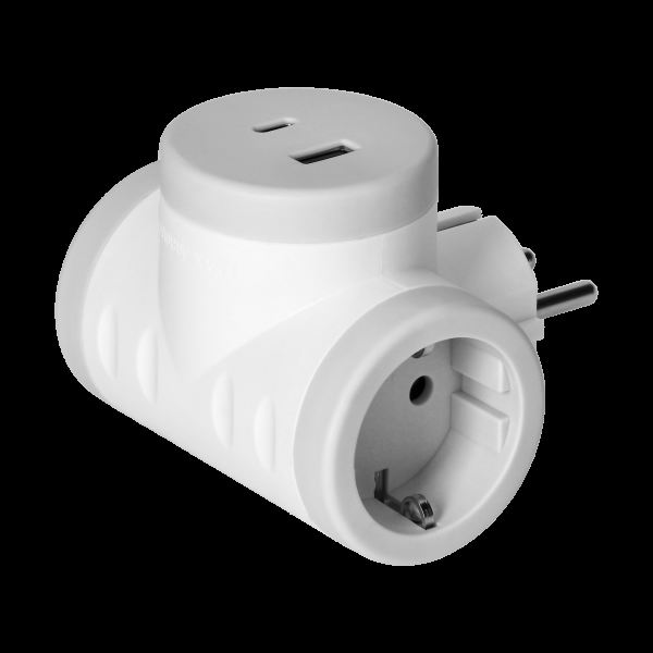 ORNO Ladron de 2 tomas Schuko y 1 toma USB-A y USB-C, modelo ORAE13281(gs)/g, alargador con puertos de carga rapida