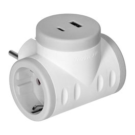 ORNO Ladron de 2 tomas Schuko y 1 toma USB-A y USB-C, modelo ORAE13281(gs)/g, alargador con puertos de carga rapida