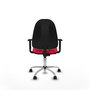 Silla de oficina Algarra con mecanismo Contacto permanente básico tapizada con Tela color Rojo. Equipada con Base cromada, Brazos 1D y Ruedas de nailon 50 mm