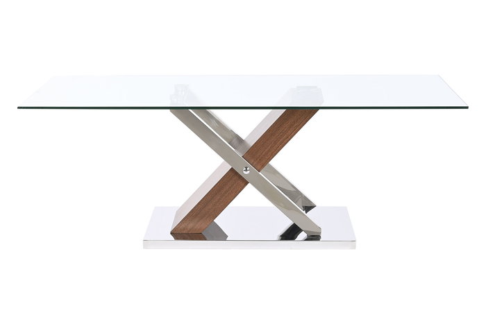 DKD Home Decor Mesa Centro Moderno Marron Oscuro Plateado Acero MDF 120 x 60 x 42 cm