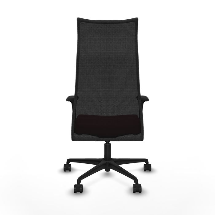 Sillón Albacete con mecanismo Sincro tapizada con Similpiel color Granate y malla color Negro. Equipado con Base nailon negra, Brazos 1D y Ruedas 65mm nailon