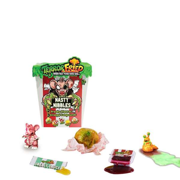 Bandai Terror Fried Mordisco Asqueroso Juguete con 2 Figuras Sorpresa y Bolsa de Salsa Slime Apestosa - Modelos Surtidos