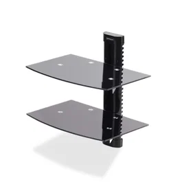 StarTech.com Estante para Montaje en Pared 2B-WALL-MOUNT-SHELF - 2 Estanterías de Vidrio, Negro, Soporta 7 kg