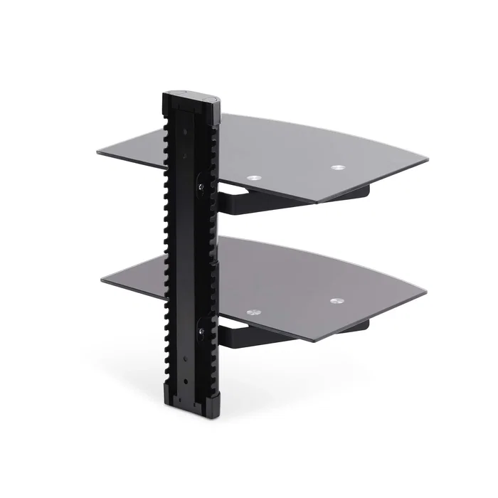StarTech.com Estante para Montaje en Pared 2B-WALL-MOUNT-SHELF - 2 Estanterías de Vidrio, Negro, Soporta 7 kg