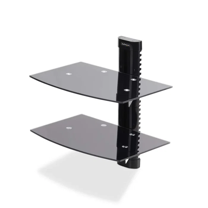 StarTech.com Estante para Montaje en Pared 2B-WALL-MOUNT-SHELF - 2 Estanterías de Vidrio, Negro, Soporta 7 kg