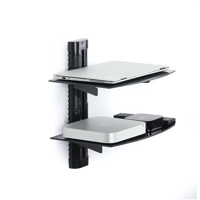 StarTech.com Estante para Montaje en Pared 2B-WALL-MOUNT-SHELF - 2 Estanterías de Vidrio, Negro, Soporta 7 kg