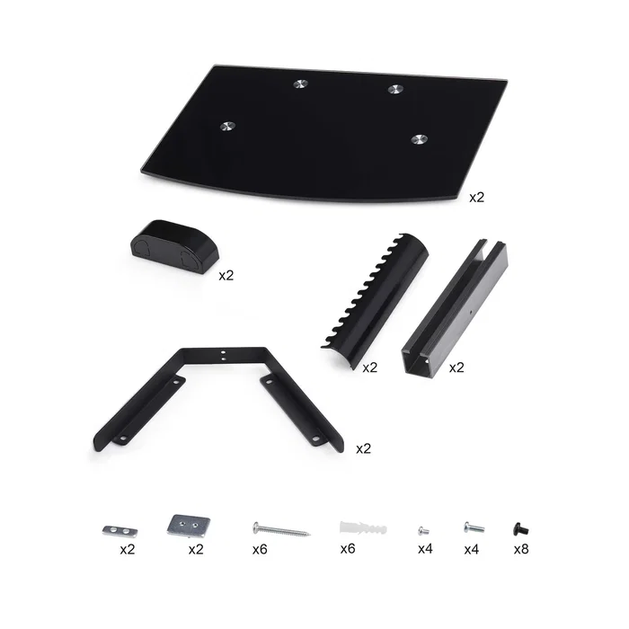 StarTech.com Estante para Montaje en Pared 2B-WALL-MOUNT-SHELF - 2 Estanterías de Vidrio, Negro, Soporta 7 kg