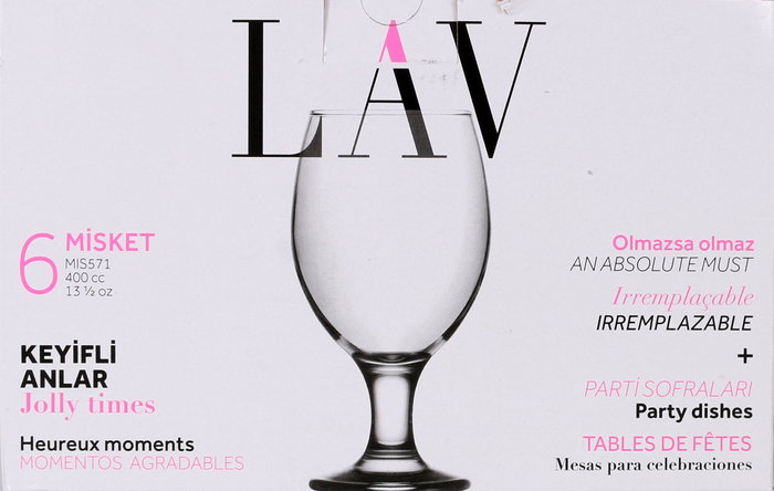 Lav Set de 6 Copas de Cerveza Misket, Capacidad 400 cc, Dimensiones: 17.9 cm Ancho x 17 cm Alto x 26.1 cm Largo (4 Cajas)