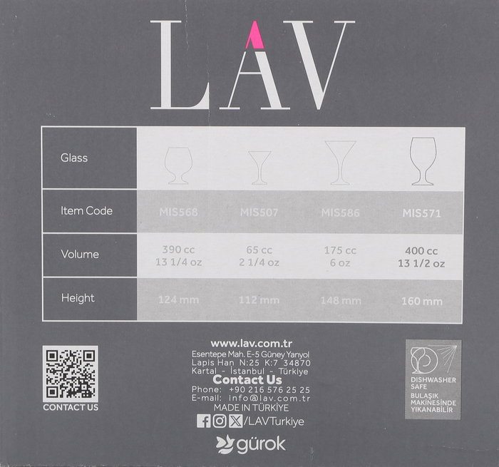 Lav Set de 6 Copas de Cerveza Misket, Capacidad 400 cc, Dimensiones: 17.9 cm Ancho x 17 cm Alto x 26.1 cm Largo (4 Cajas)