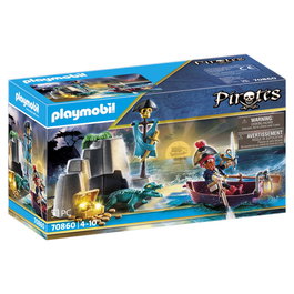 Playmobil Escondite Del Tesoro Pirata 70860 Pirates Set de Figuras de Acción con Cofre, Mono y Caimán para Niños +4 Años