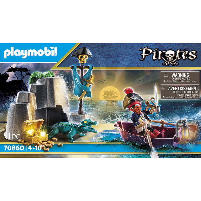 Playmobil Escondite Del Tesoro Pirata 70860 Pirates Set de Figuras de Acción con Cofre, Mono y Caimán para Niños +4 Años