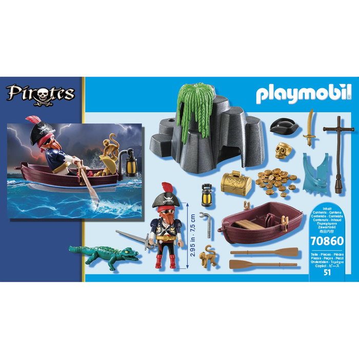 Playmobil Escondite Del Tesoro Pirata 70860 Pirates Set de Figuras de Acción con Cofre, Mono y Caimán para Niños +4 Años